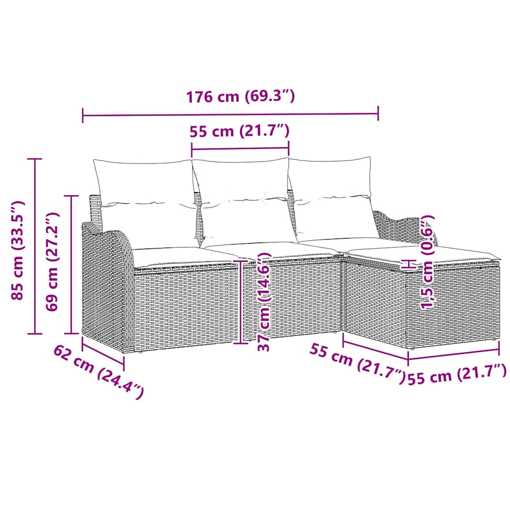 Gartensofa-set mit Kissen 4 pcs Schwarz Poly-Rattan