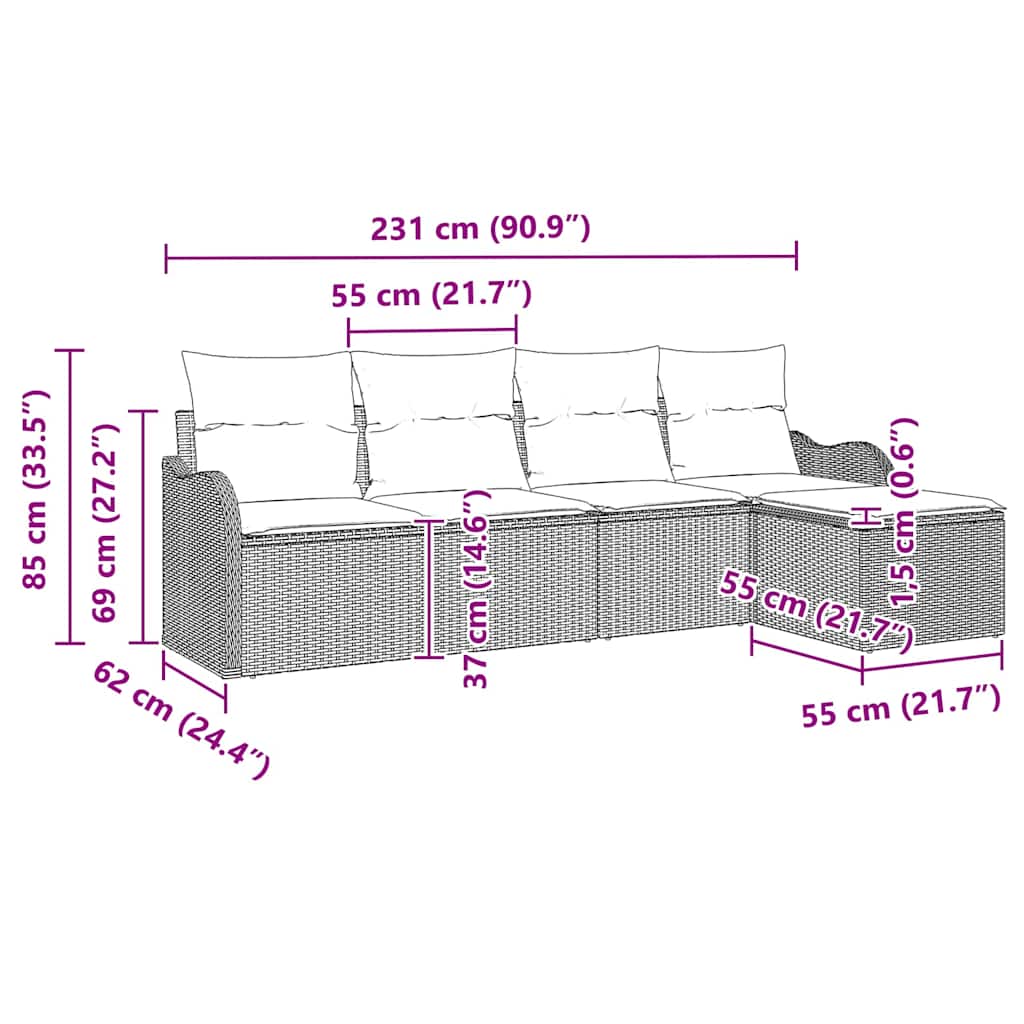 Gartensofa-set 5 pcs Beige Poly-Rattan