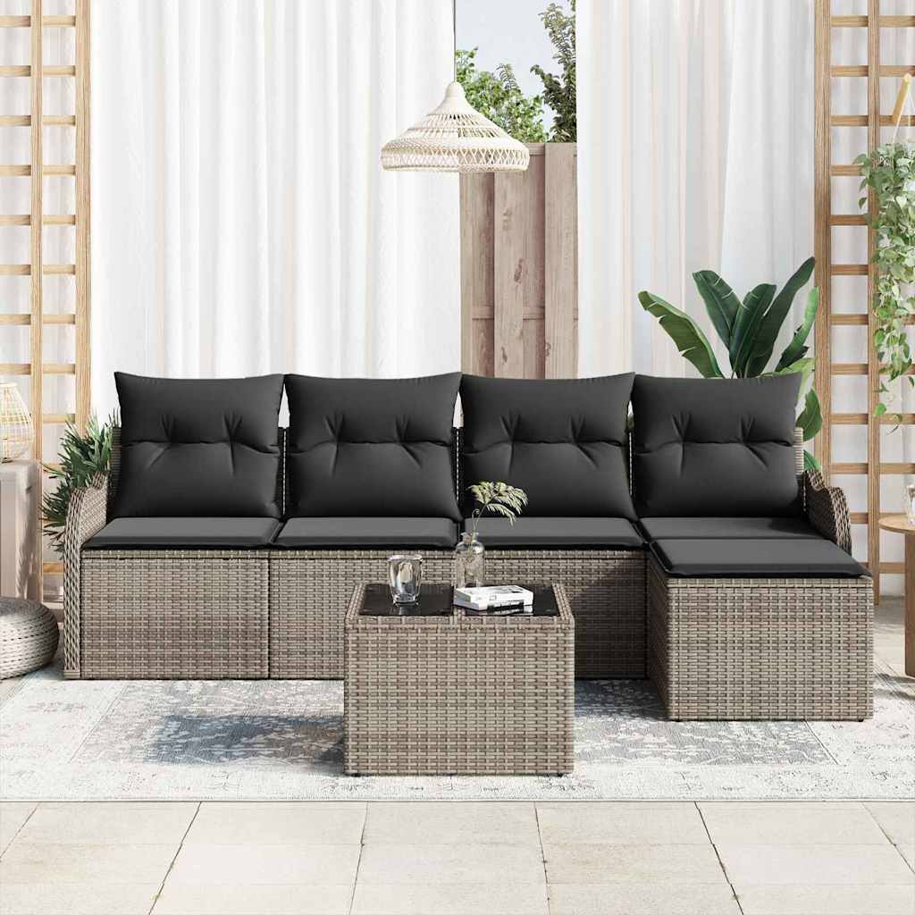 Gartensofa-set 6 pcs Grau Poly-Rattan