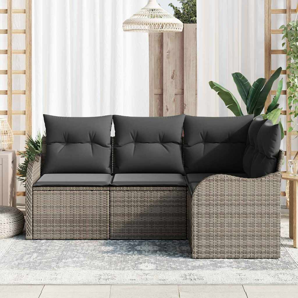 Gartensofa-set 4 pcs Grau Poly-Rattan