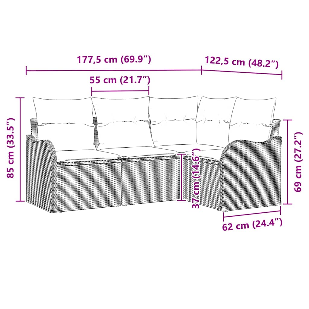 Gartensofa-set 4 pcs Grau Poly-Rattan