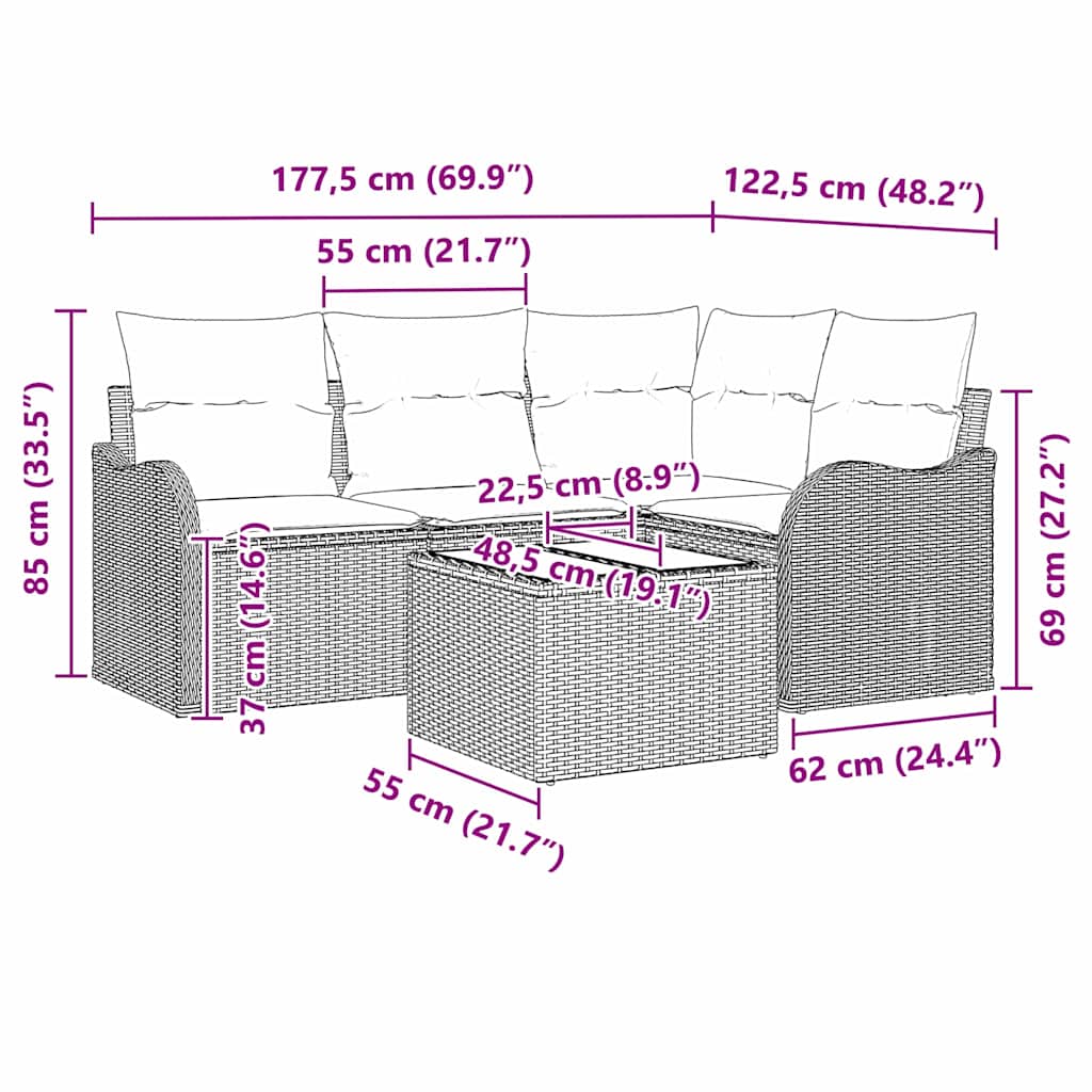 Gartensofa-set Braun Poly-Rattan