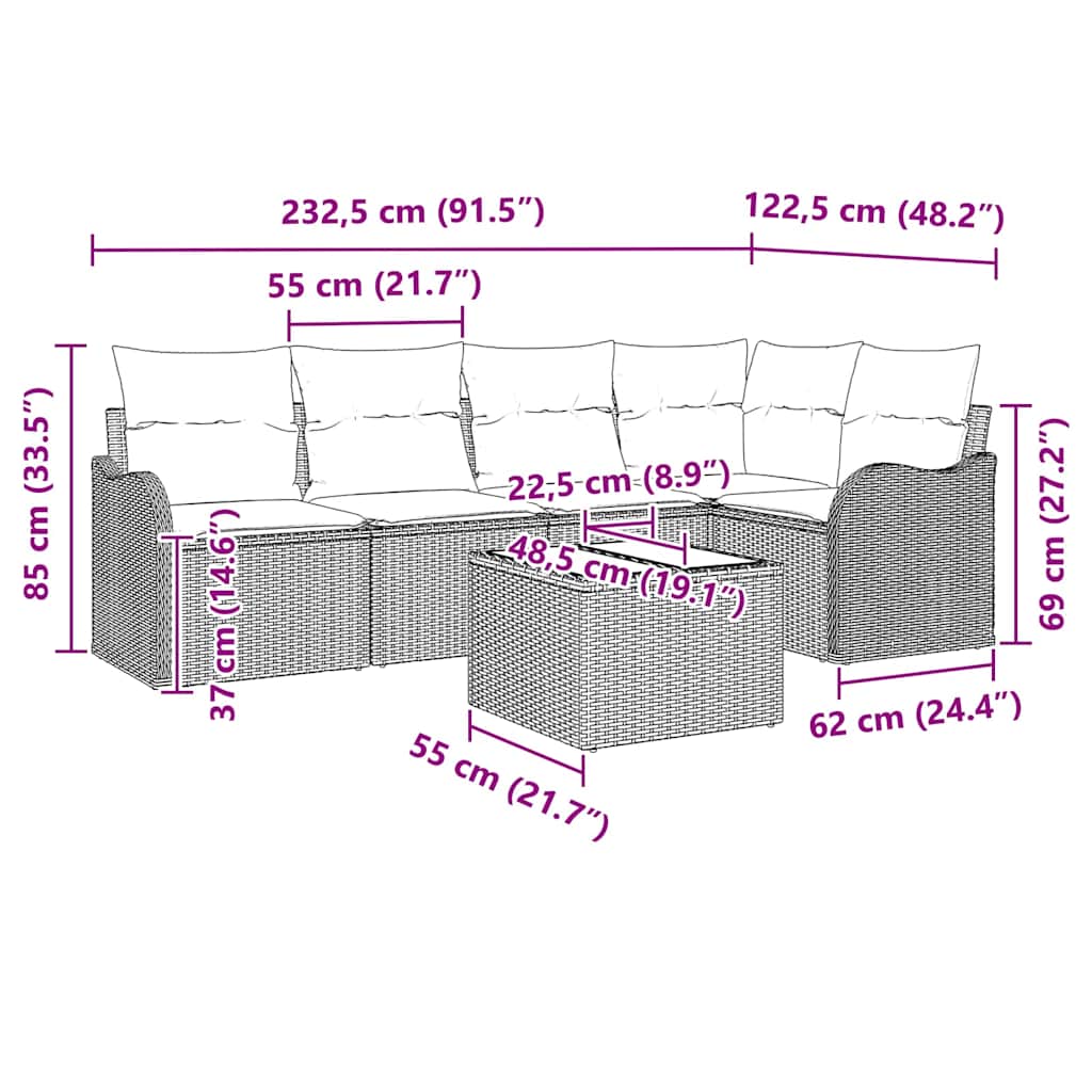 Gartensofa-set 6 pcs Braun Poly-Rattan