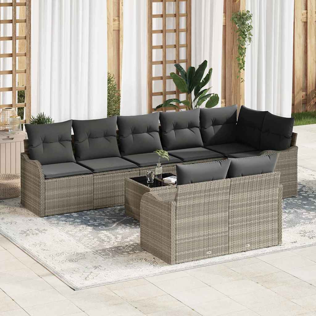 Gartensofa-set 9 pcs Hellgrau Poly-Rattan