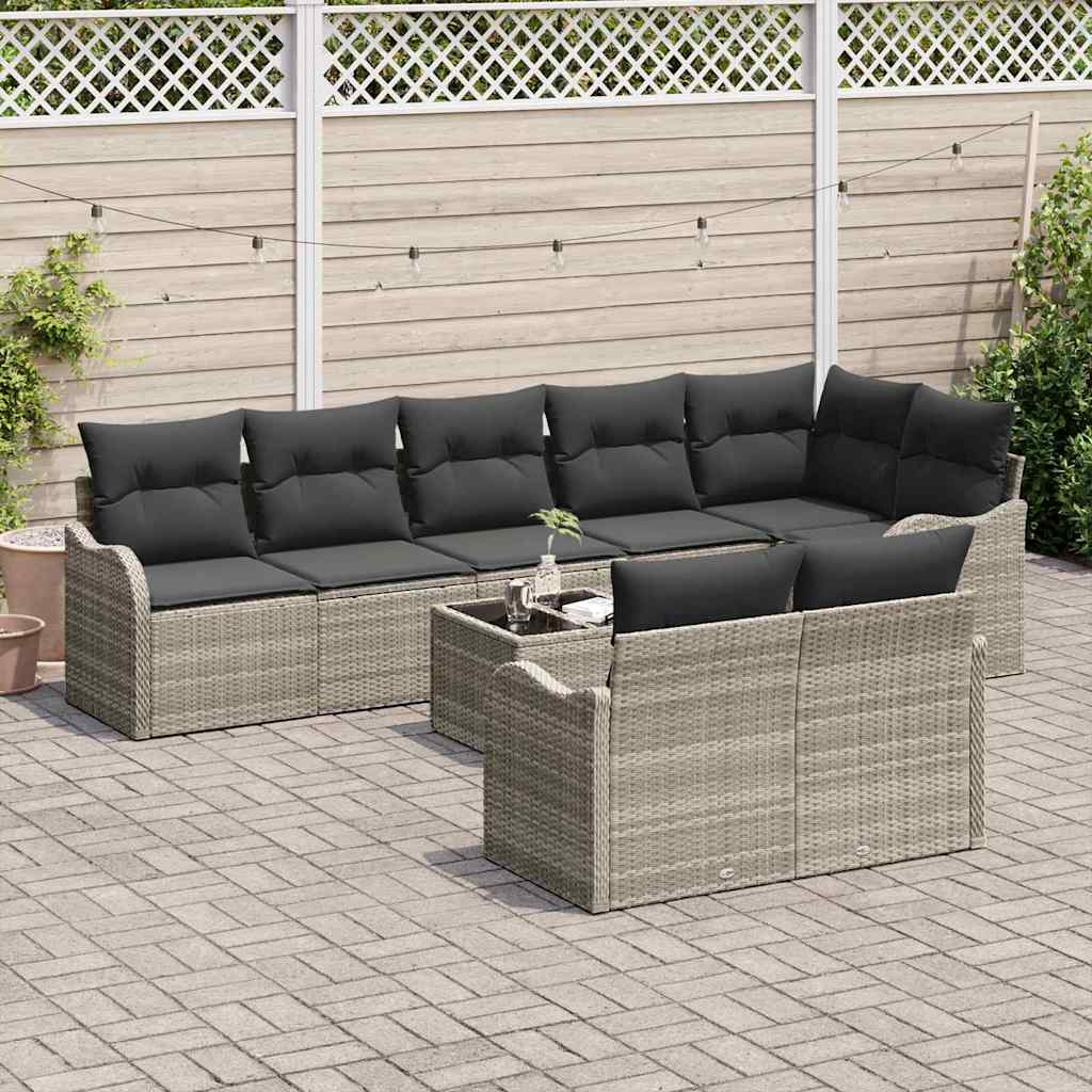 Gartensofa-set 9 pcs Hellgrau Poly-Rattan