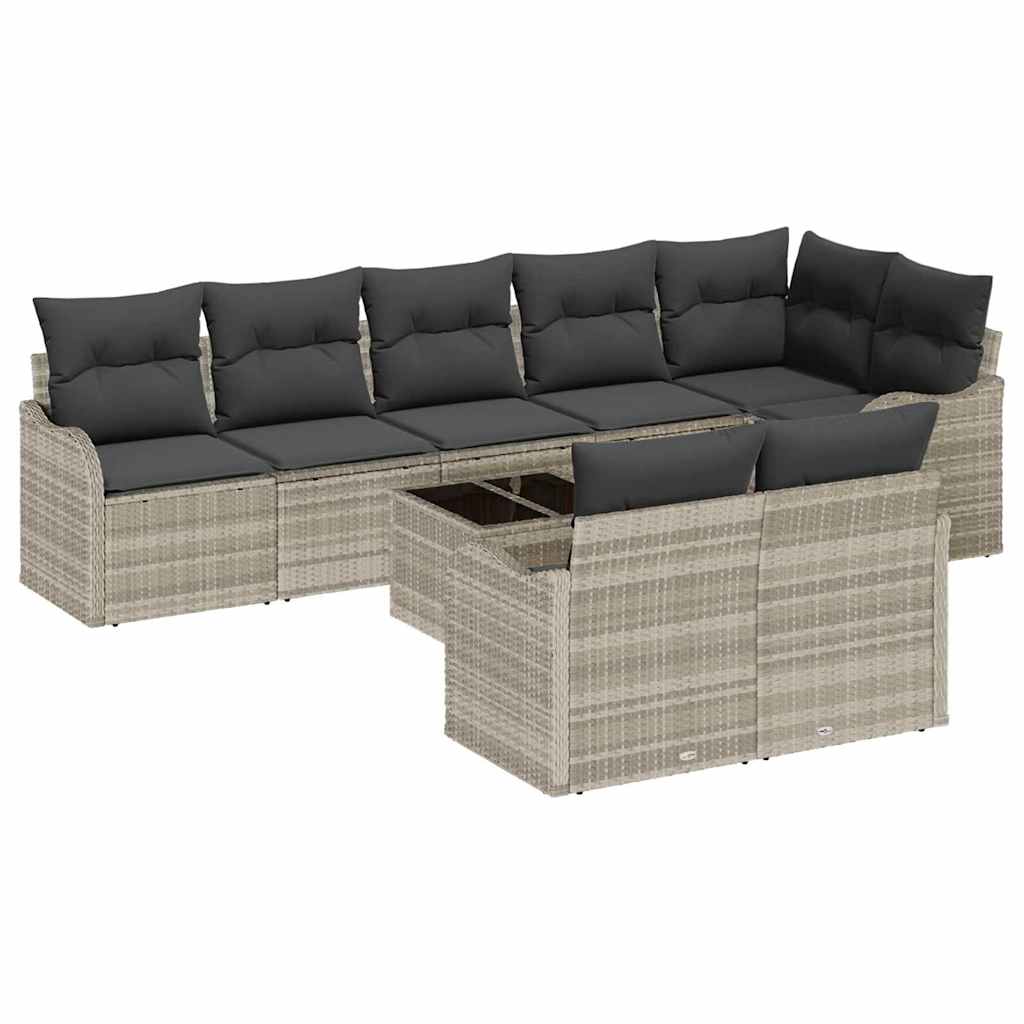 Gartensofa-set 9 pcs Hellgrau Poly-Rattan