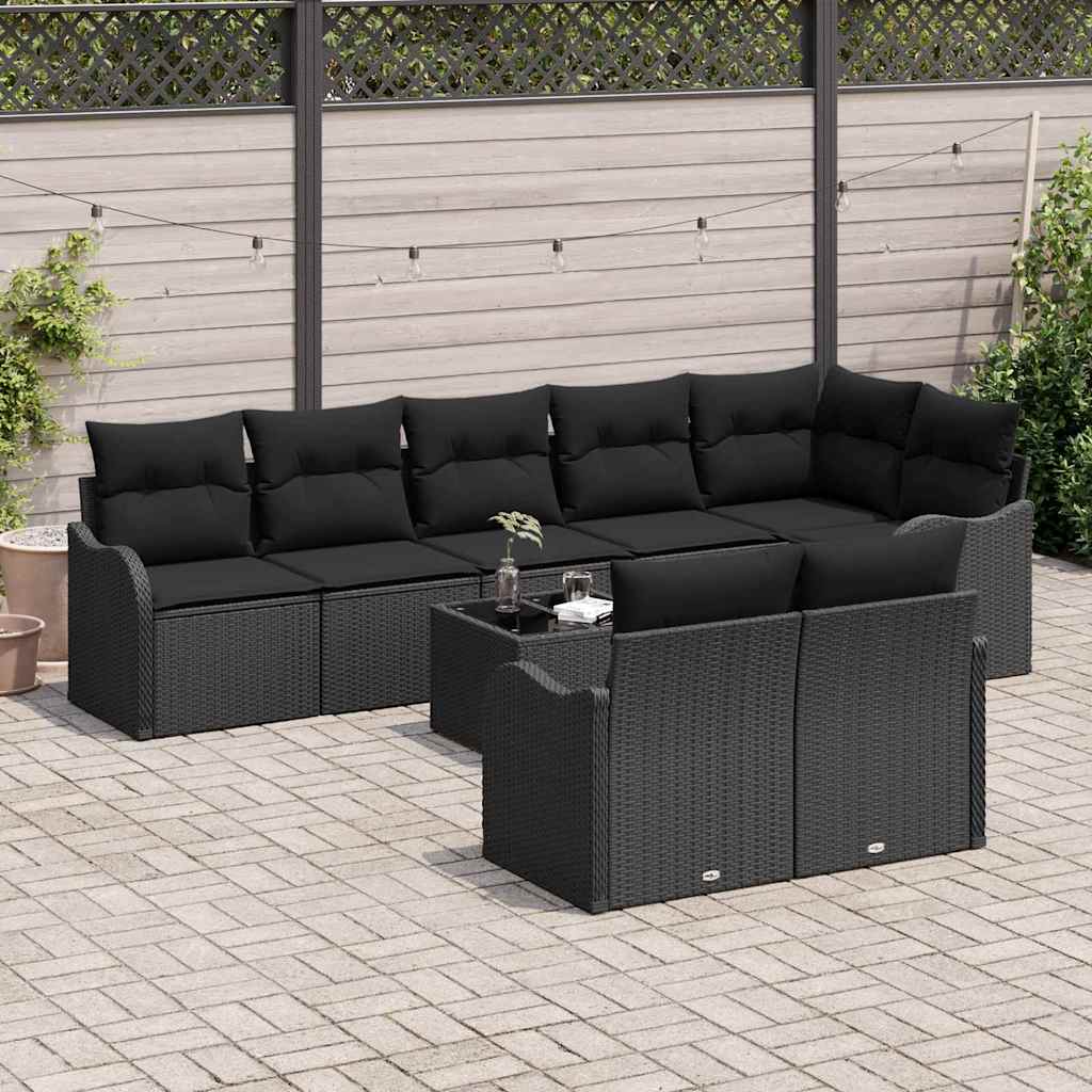 Gartensofa-set 9 pcs Schwarz Poly-Rattan