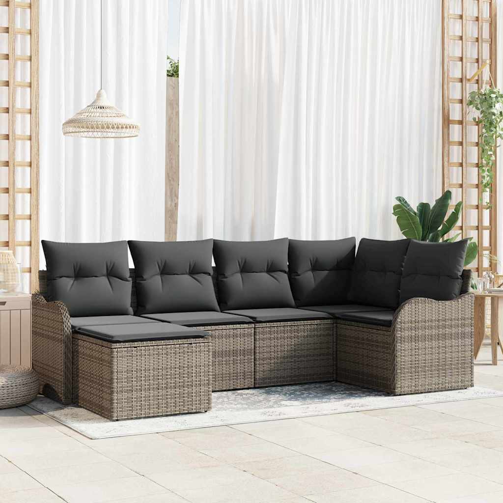 Gartensofa-set 6 pcs Grau Poly-Rattan