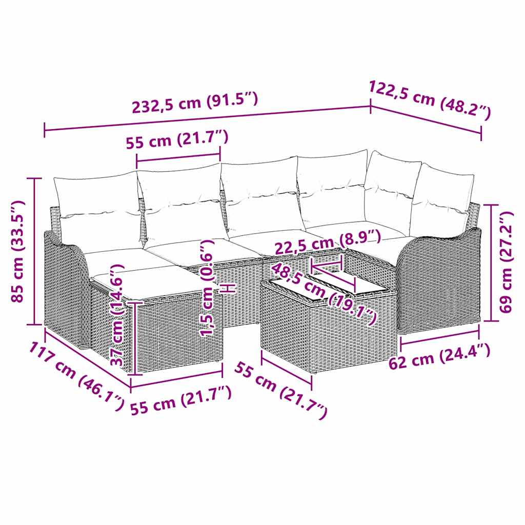Gartensofa-set 7 pcs Braun Poly-Rattan