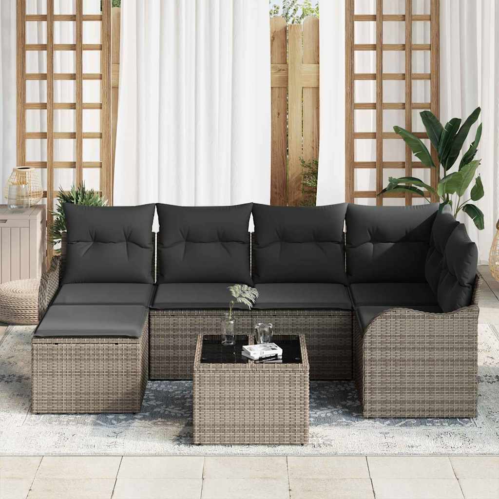 Gartensofa-set 7 pcs Grau Poly-Rattan