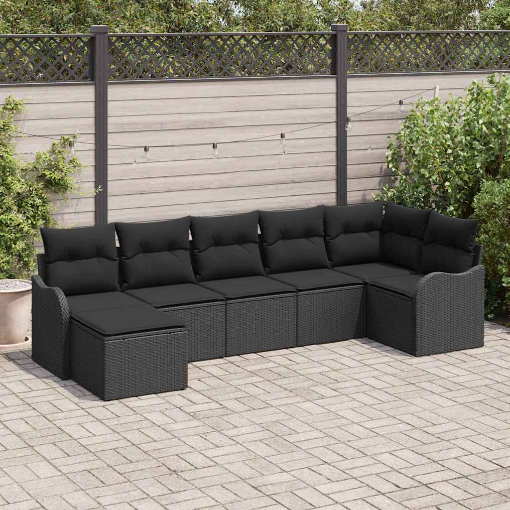 Gartensofa-set 7 pcs Schwarz Poly-Rattan