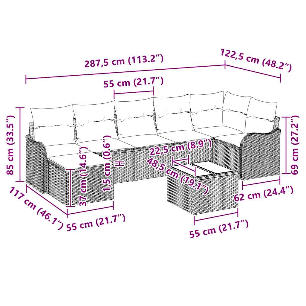 Gartensofa-set Schwarz Poly-Rattan