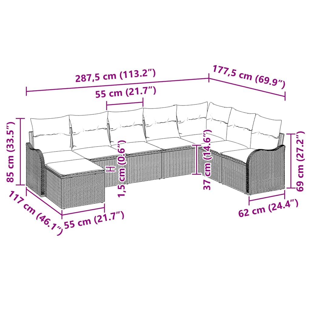Gartensofa-set 8 pcs Grau Poly-Rattan
