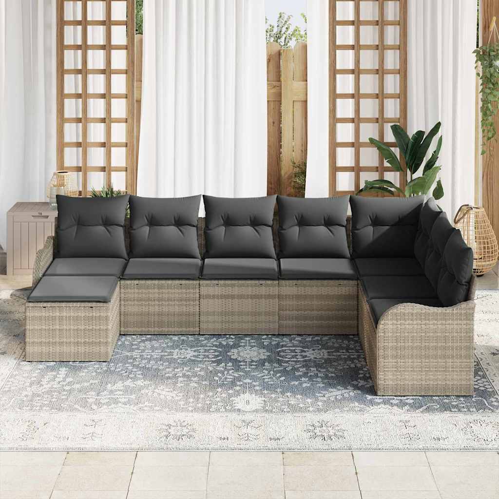 Gartensofa-set 8 pcs Hellgrau Poly-Rattan