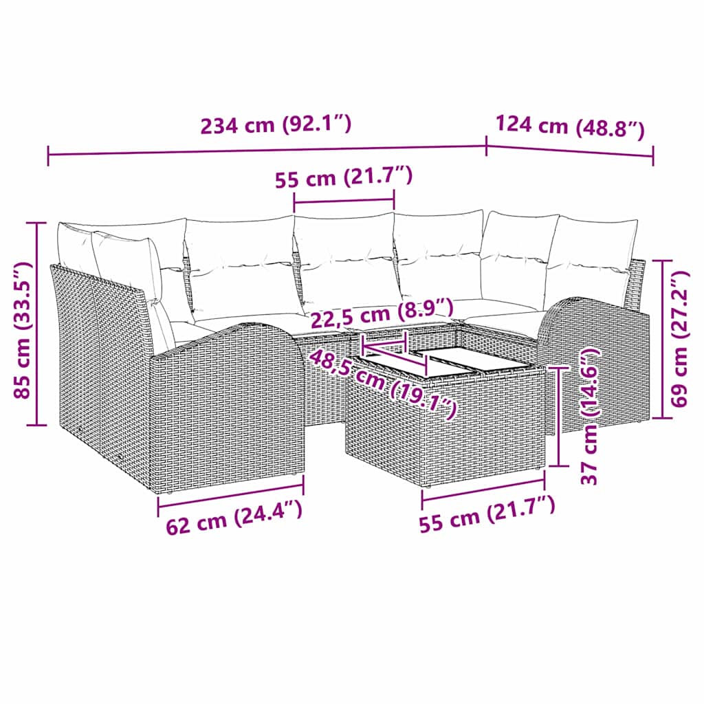 Gartensofa-set Schwarz 55 x 55 x 37 cm Poly-Rattan