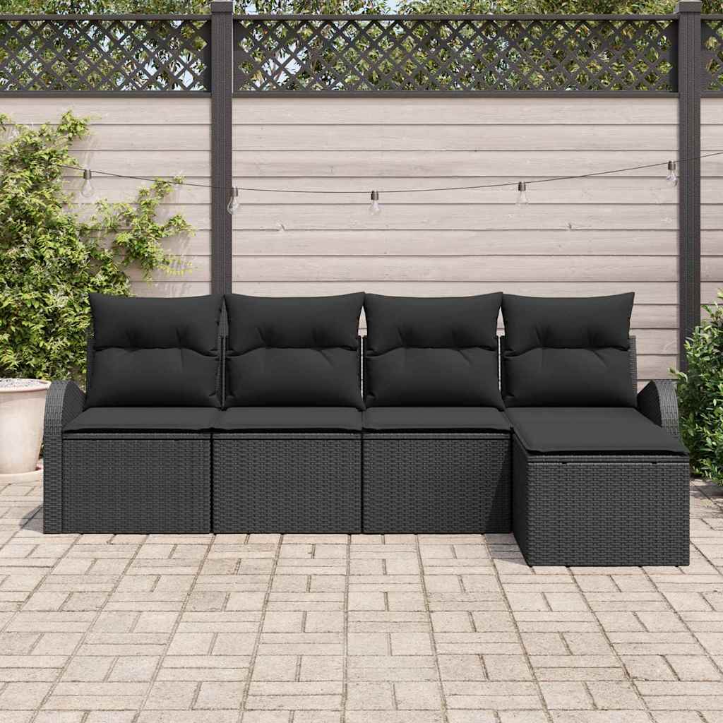 Gartensofa-set 5 pcs Schwarz Poly-Rattan