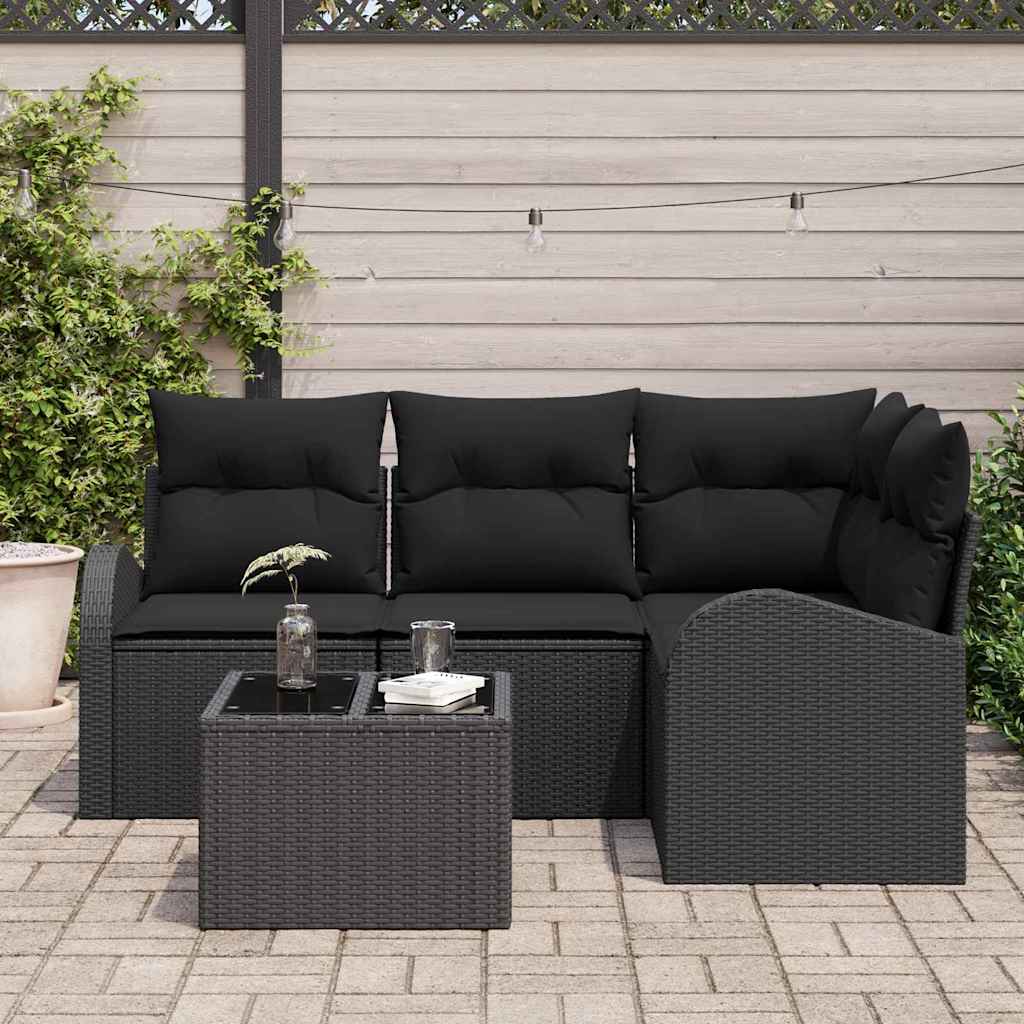 Gartensofa-set 5 pcs Schwarz Poly-Rattan