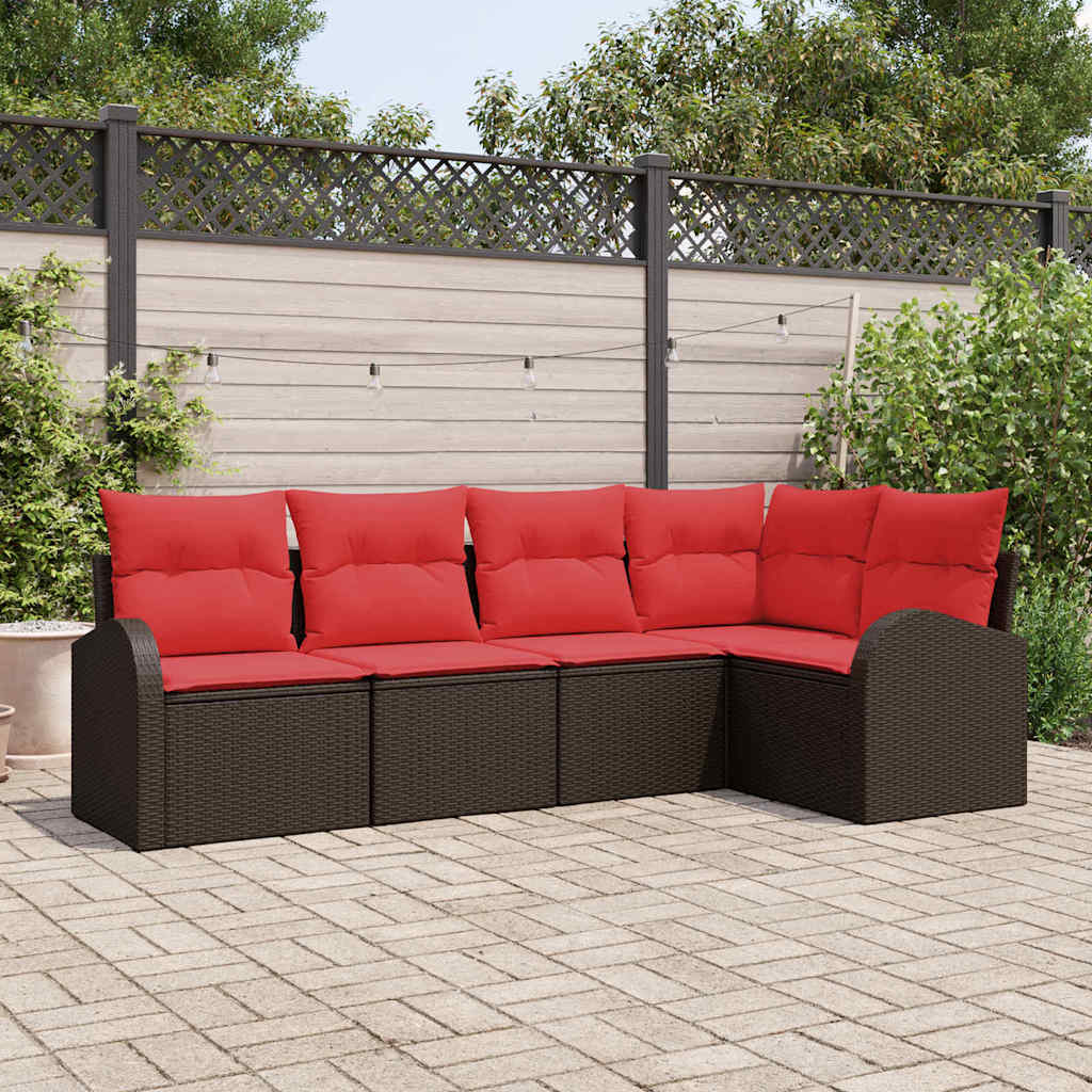 Gartensofa-set 5 pcs Braun Poly-Rattan