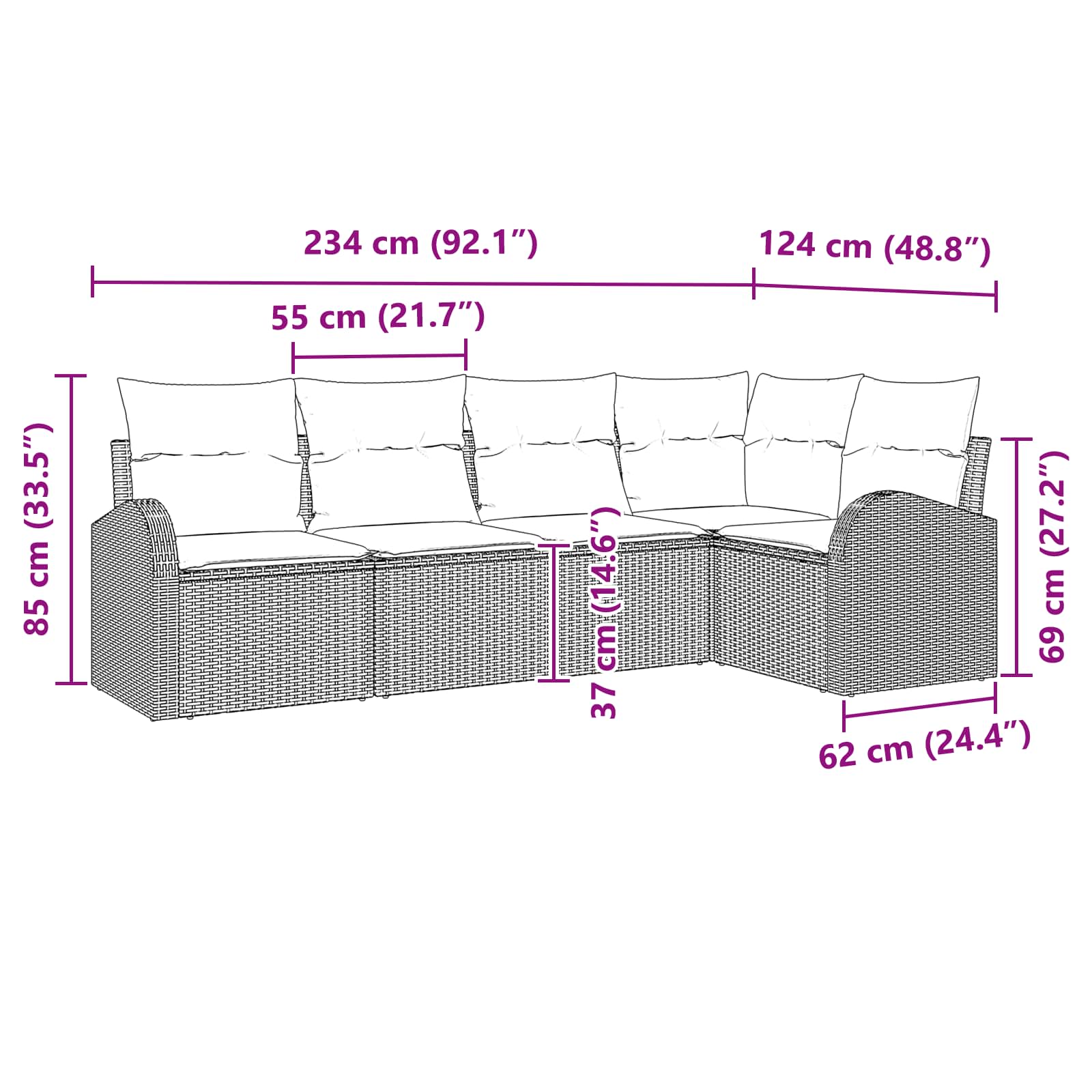 Gartensofa-set 5 pcs Braun Poly-Rattan