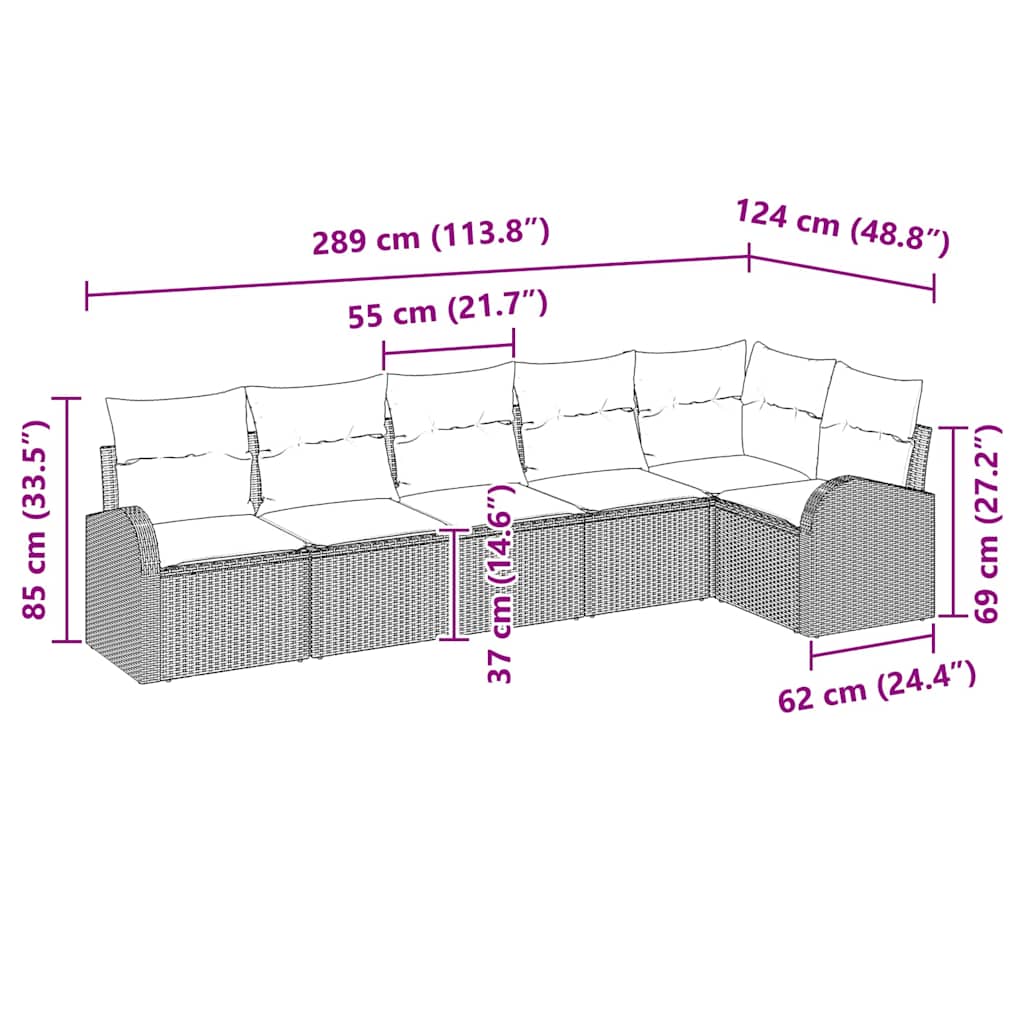 Gartensofa-set 6 pcs Braun Poly-Rattan