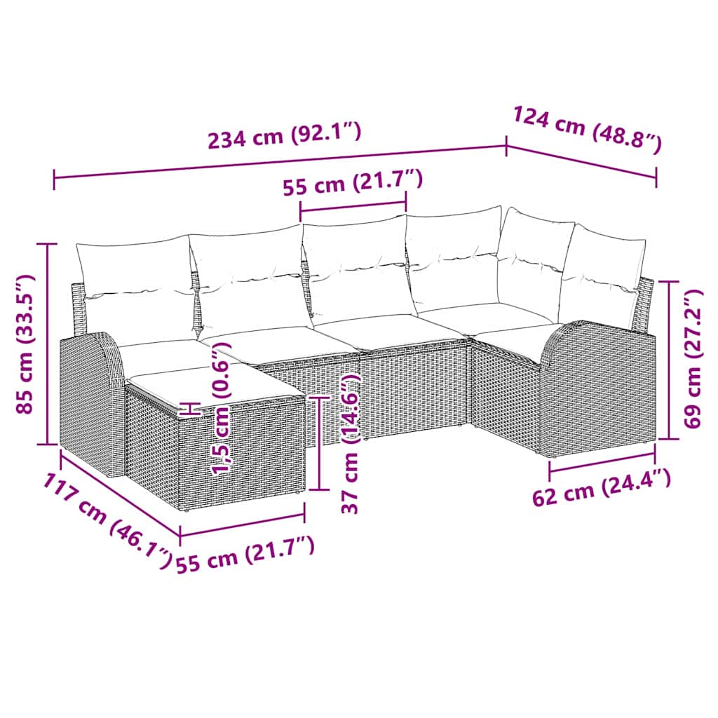 Gartensofa-set Hellgrau Poly-Rattan