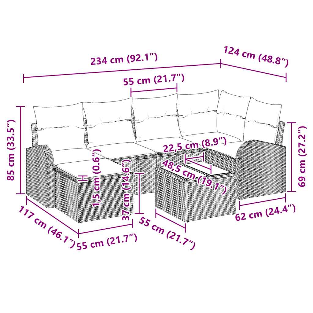 Gartensofa-set 7 pcs Schwarz Poly-Rattan