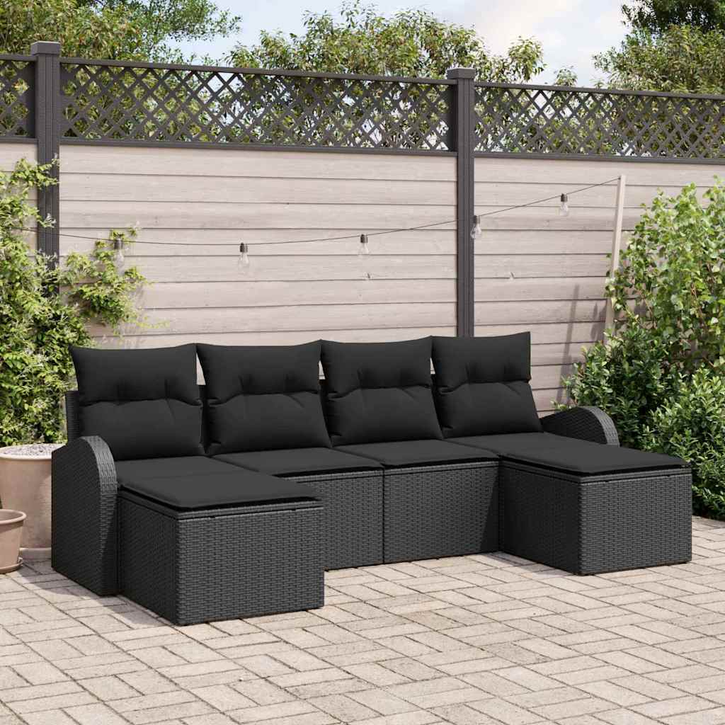 Gartensofa-set mit Kissen 6 pcs Schwarz Poly Rattan