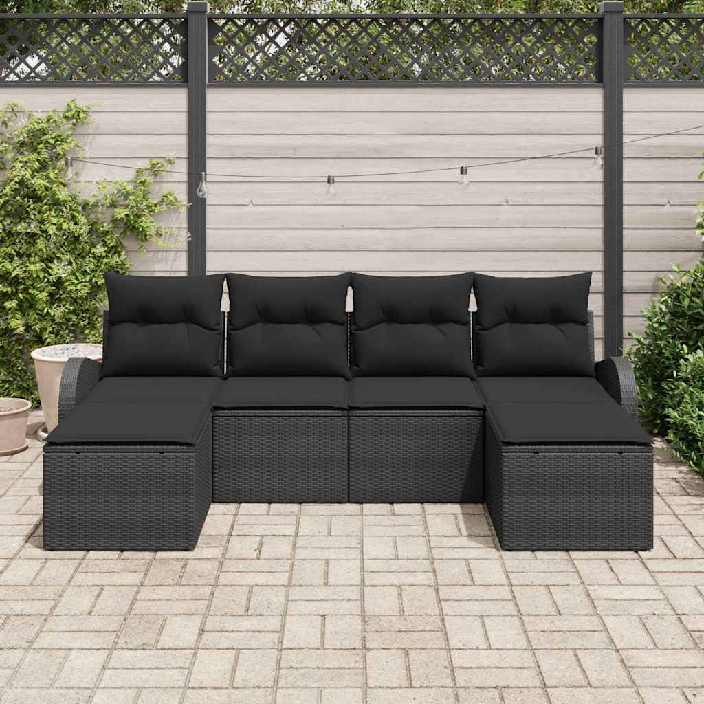 Gartensofa-set mit Kissen 6 pcs Schwarz Poly Rattan