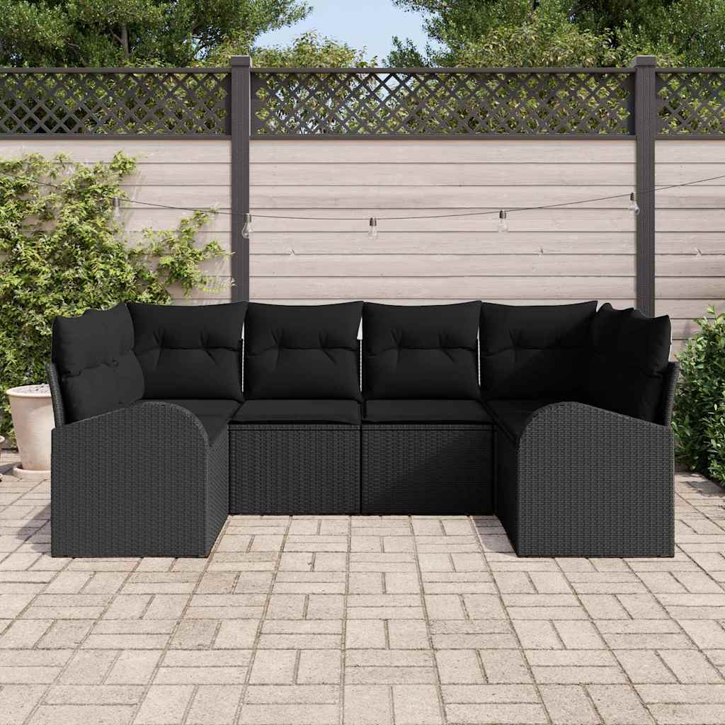 Gartensofa-set mit Kissen 6 pcs Schwarz Poly Rattan