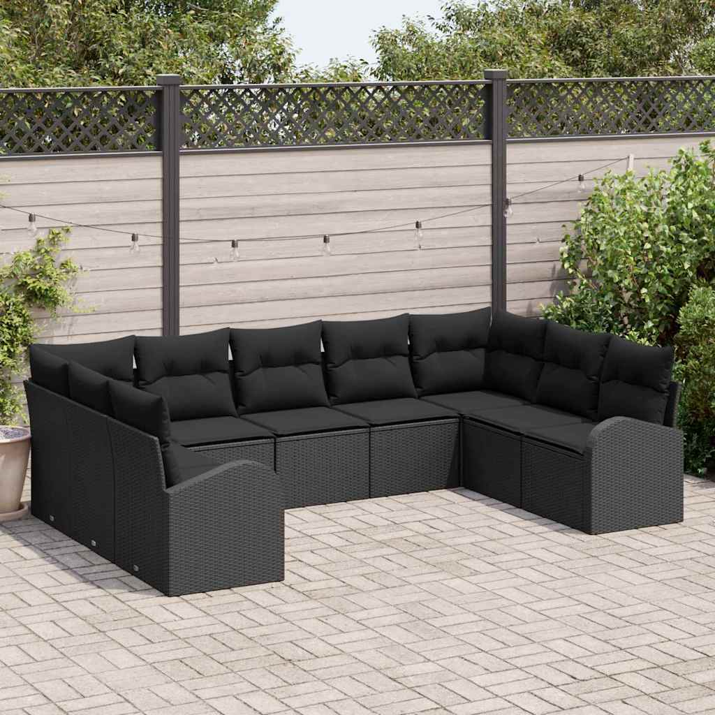 Sofa Set mit Kissen Schwarz Poly Rattan