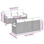 Sofa Set mit Kissen 7 pcs Grau und Marineblau Poly Rattan