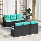 Sofa Set mit Kissen 7 pcs Schwarz und Türkis Poly Rattan