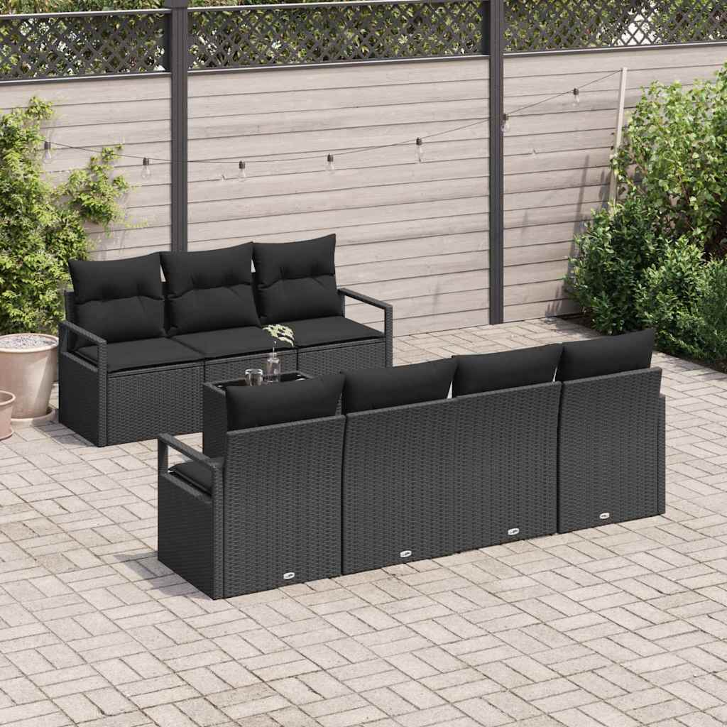 Sofa Set mit Kissen 8 pcs Schwarz Poly Rattan