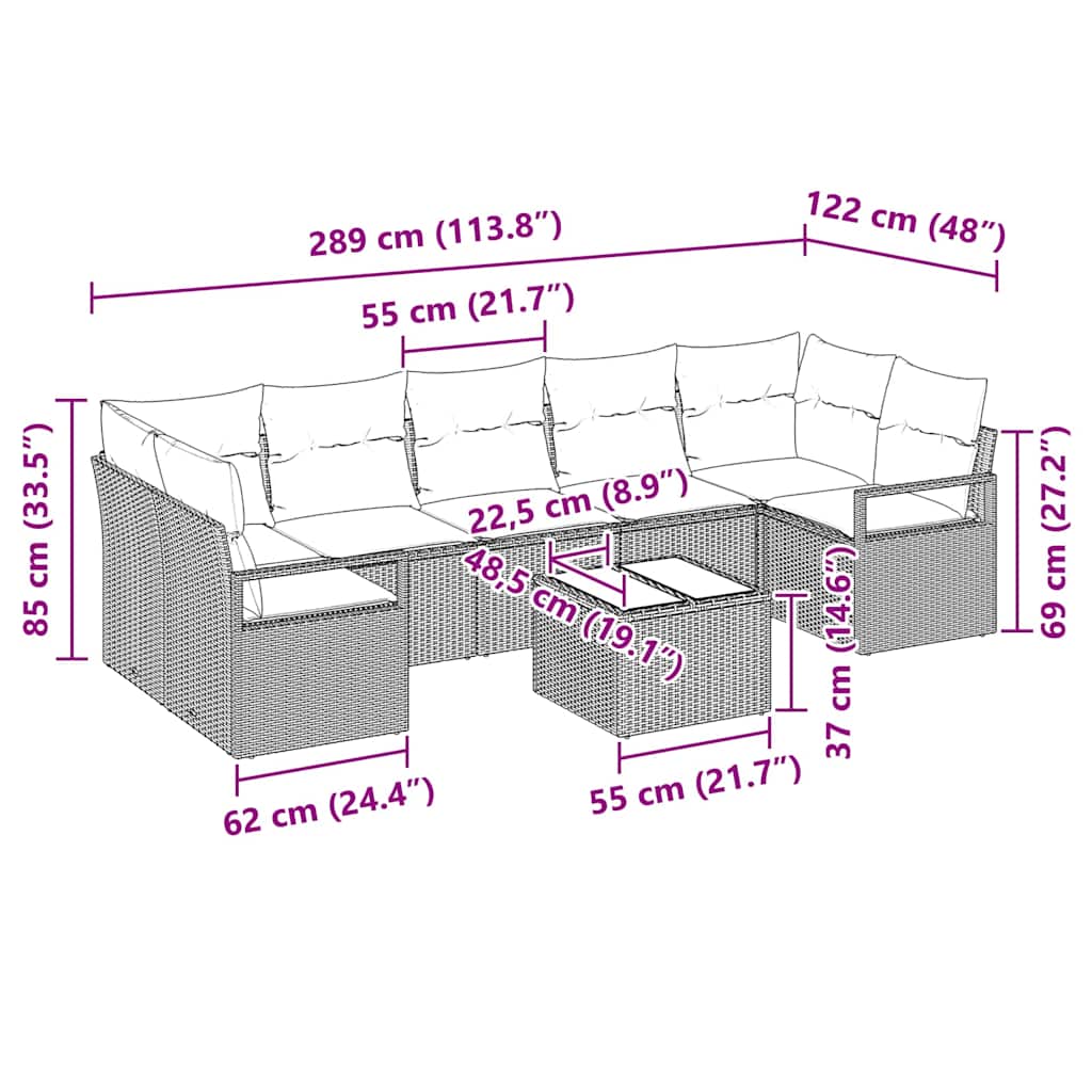 Sofa Set 8 pcs Braun und Rot Poly-Rattan