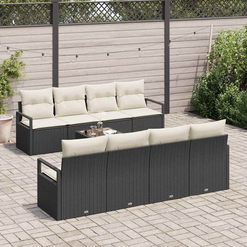 Sofa Set mit Kissen 7 pcs Schwarz und Creme Poly Rattan