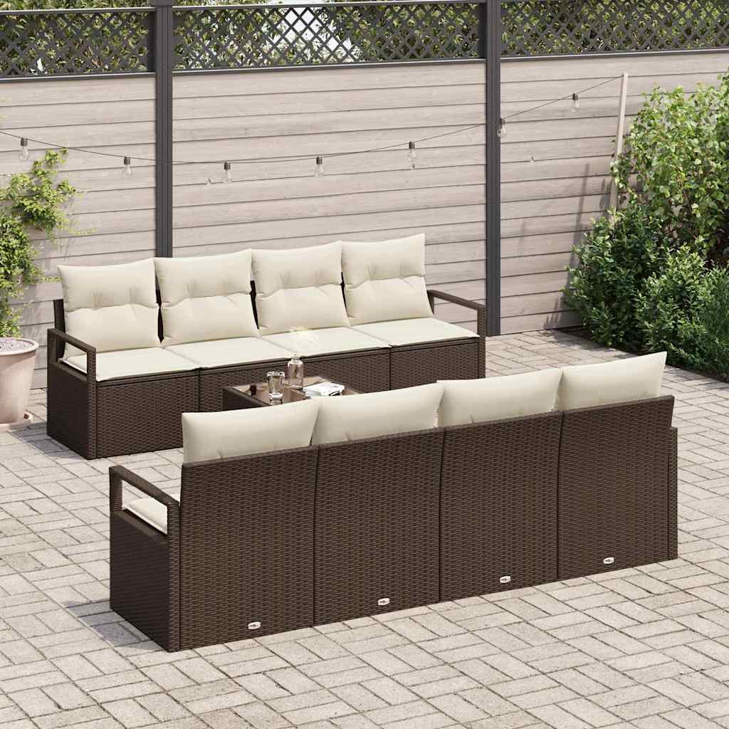 Sofa Set mit Kissen 7 pcs Braun und Creme Poly Rattan