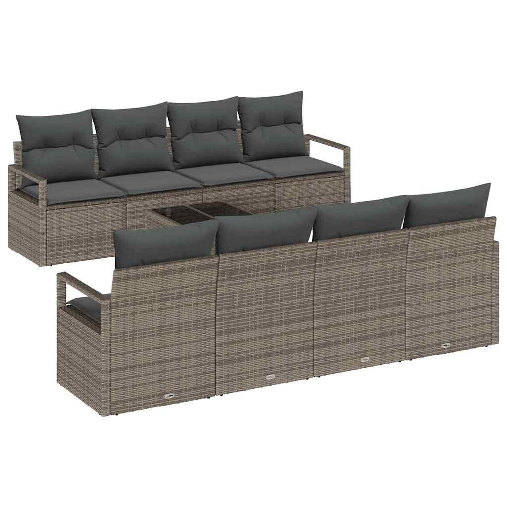 Sofa Set mit Kissen 7 pcs Grau Poly Rattan