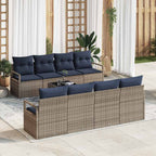 Sofa Set mit Kissen 7 pcs Grau und Blau Poly Rattan