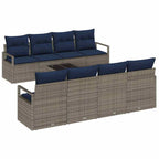 Sofa Set mit Kissen 7 pcs Grau und Blau Poly Rattan