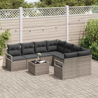Sofa Set mit Kissen 9 pcs Grau Poly Rattan