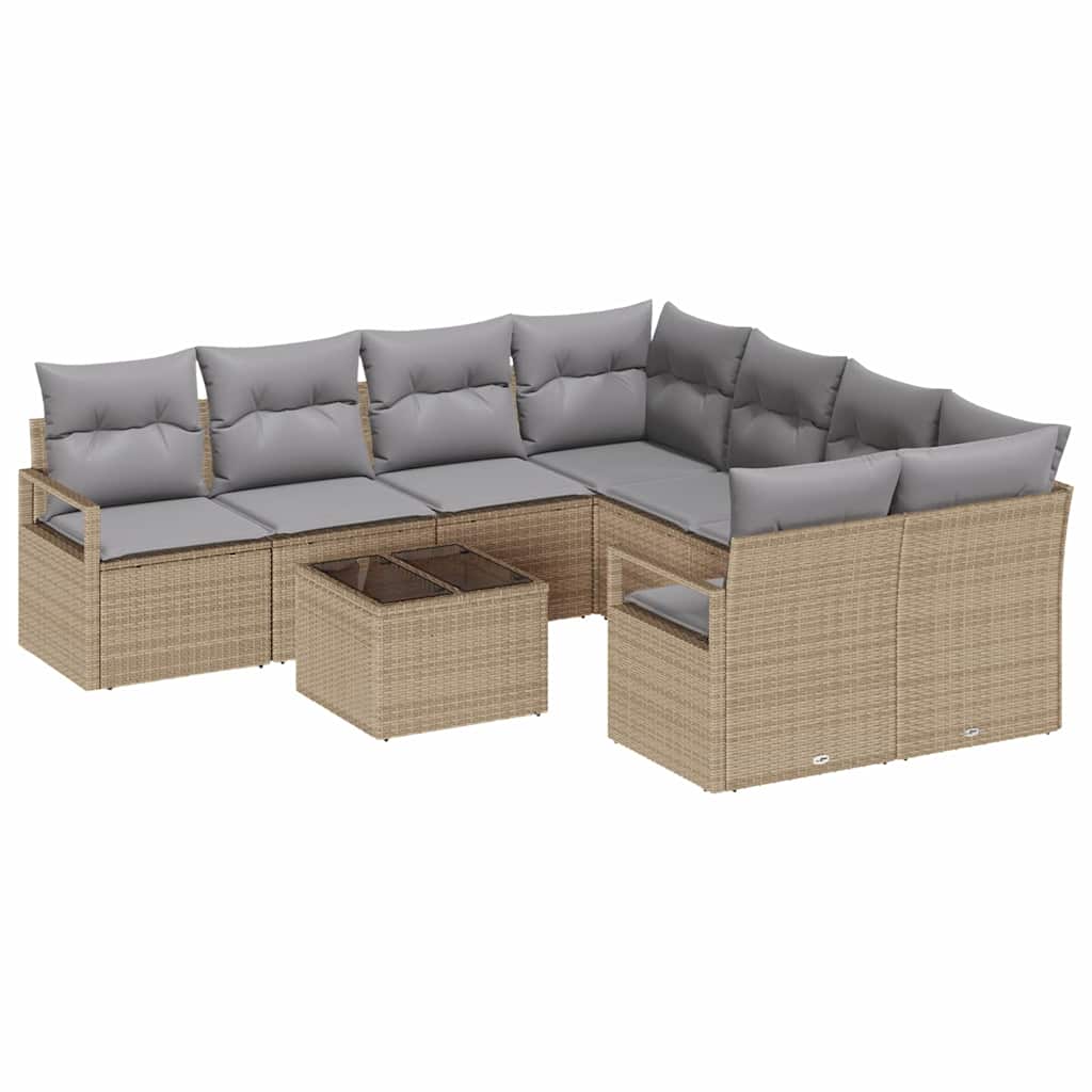 Sofa Set mit Kissen 9 pcs Beige und Grau Poly Rattan