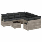 Sofa Set mit Kissen 9 pcs Hellgrau und Schwarz Poly Rattan