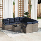 Sofa Set mit Kissen 9 pcs Grau und Marineblau Poly Rattan