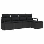 Sofa Set mit Kissen 5 pcs Schwarz Poly Rattan
