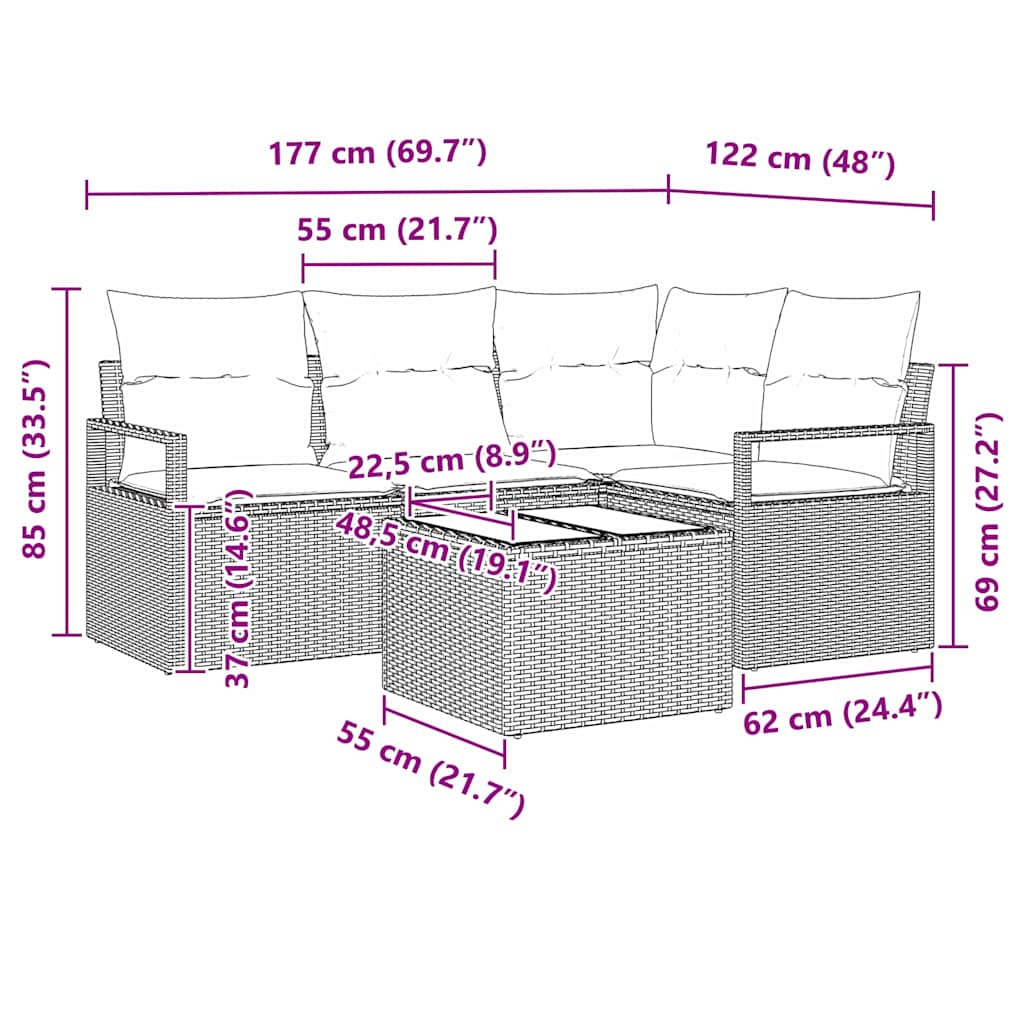 Sofa Set 5 pcs Schwarz Poly-Rattan