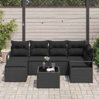 Sofa Set mit Kissen 7 pcs Schwarz Poly Rattan
