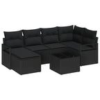 Sofa Set mit Kissen 7 pcs Schwarz Poly Rattan