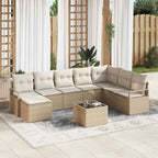 Sofa Set mit Kissen 9 pcs Beige Poly Rattan