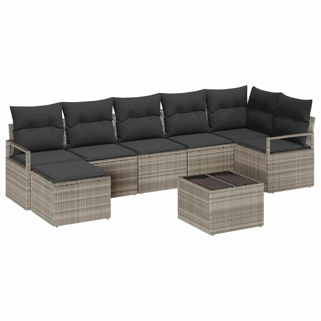 Sofa Set mit Kissen 9 pcs Hellgrau Poly Rattan