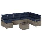 Sofa Set mit Kissen 9 pcs Grau Poly-Rattan